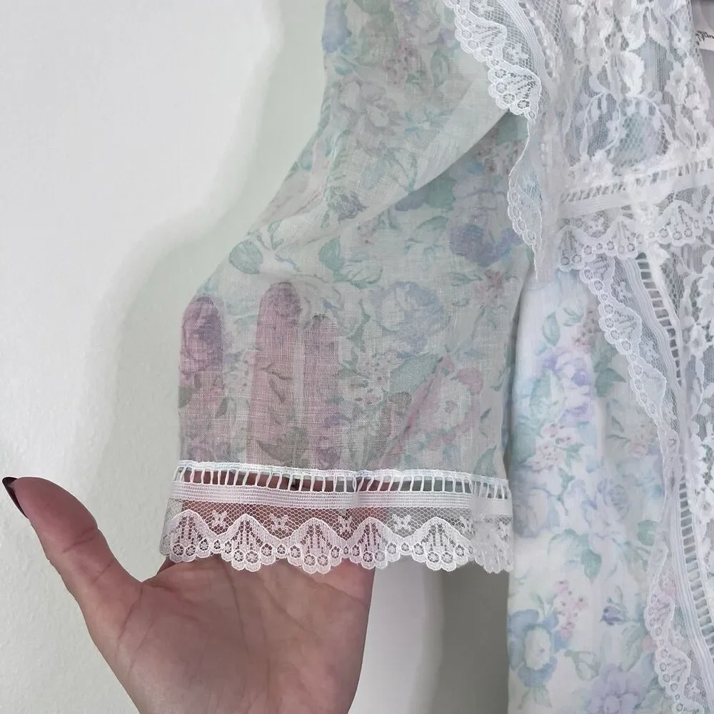 Vintage 80s Gunne Sax Jessica McClintock Pastel Floral Prairie Cottagecore Dress - Picture 7 of 14